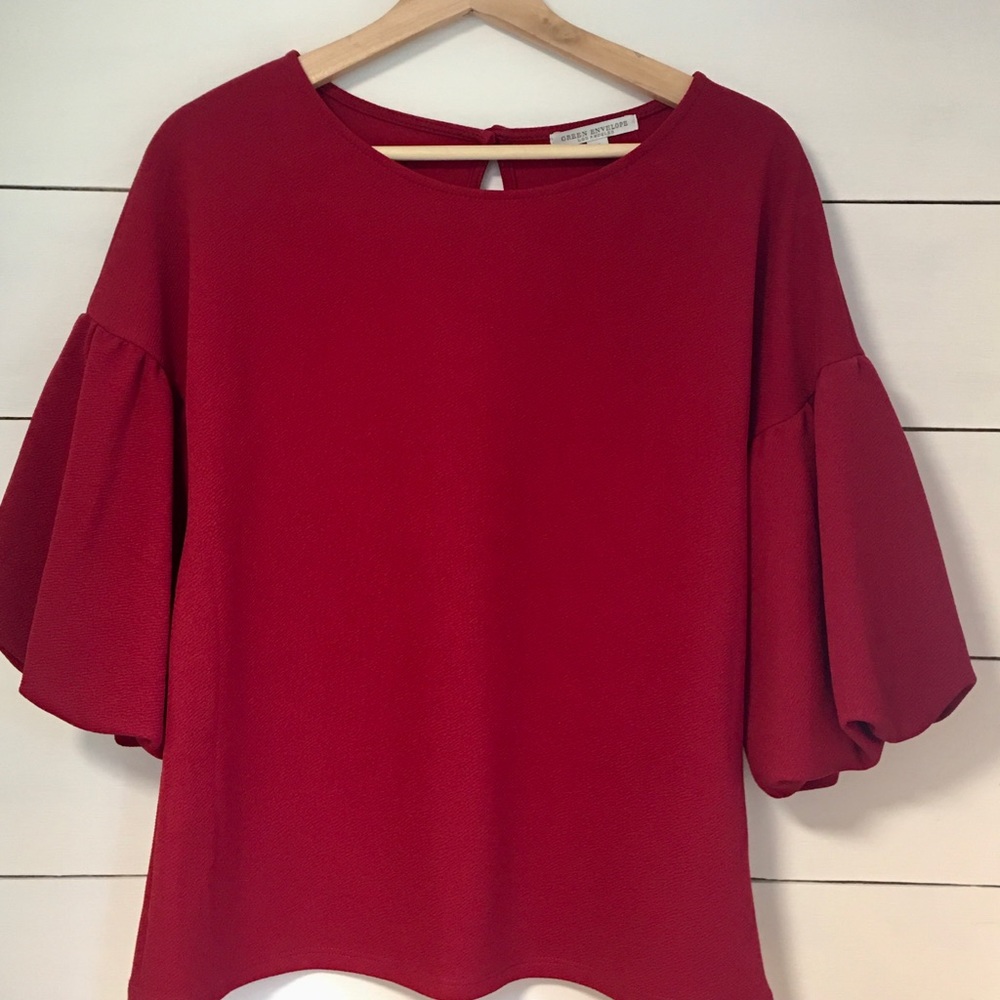Cranberry Blouse with Gathered 3/4 Bell sleeves